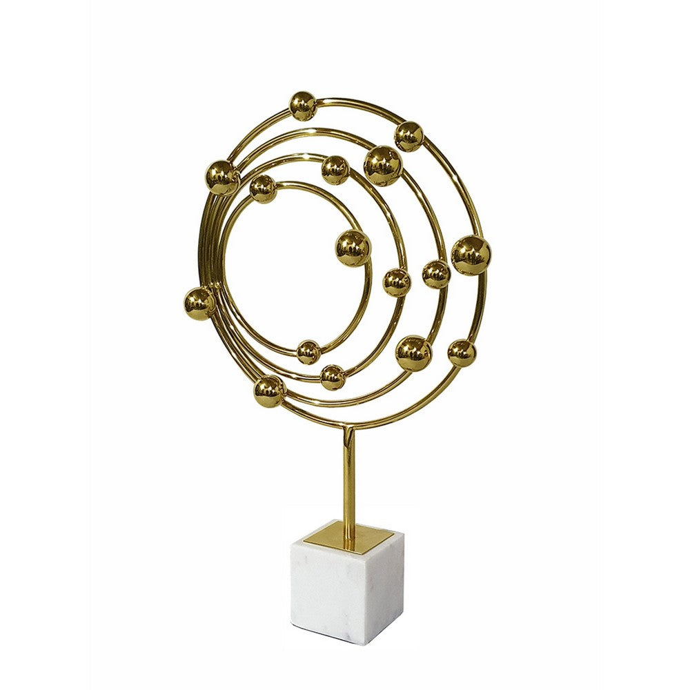 Lymi Celestial Galaxy Orbit Sculpture, White Marble Base, 21 Inch Gold Steel - BM350979