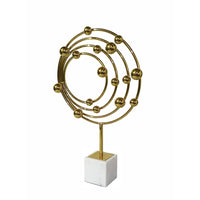 Lymi Celestial Galaxy Orbit Sculpture, White Marble Base, 21 Inch Gold Steel - BM350979