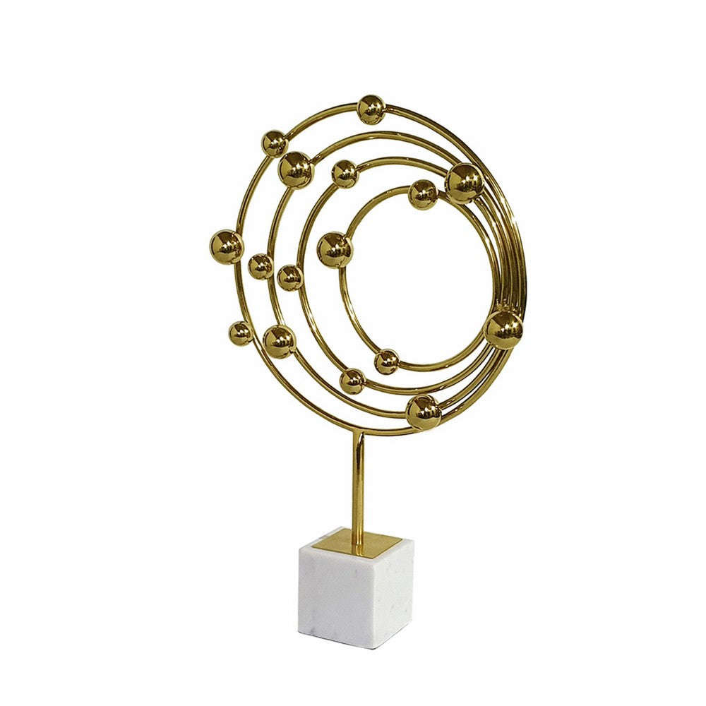 Lymi Celestial Galaxy Orbit Sculpture, White Marble Base, 21 Inch Gold Steel - BM350979