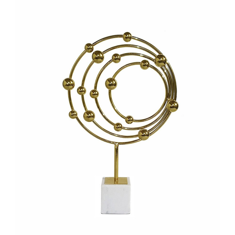 Lymi Celestial Galaxy Orbit Sculpture, White Marble Base, 21 Inch Gold Steel - BM350979