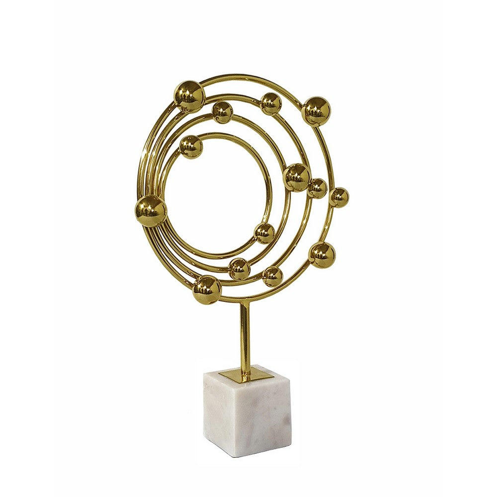 Lymi Celestial Galaxy Orbit Sculpture, White Marble Base, 18 Inch Gold Steel - BM350980