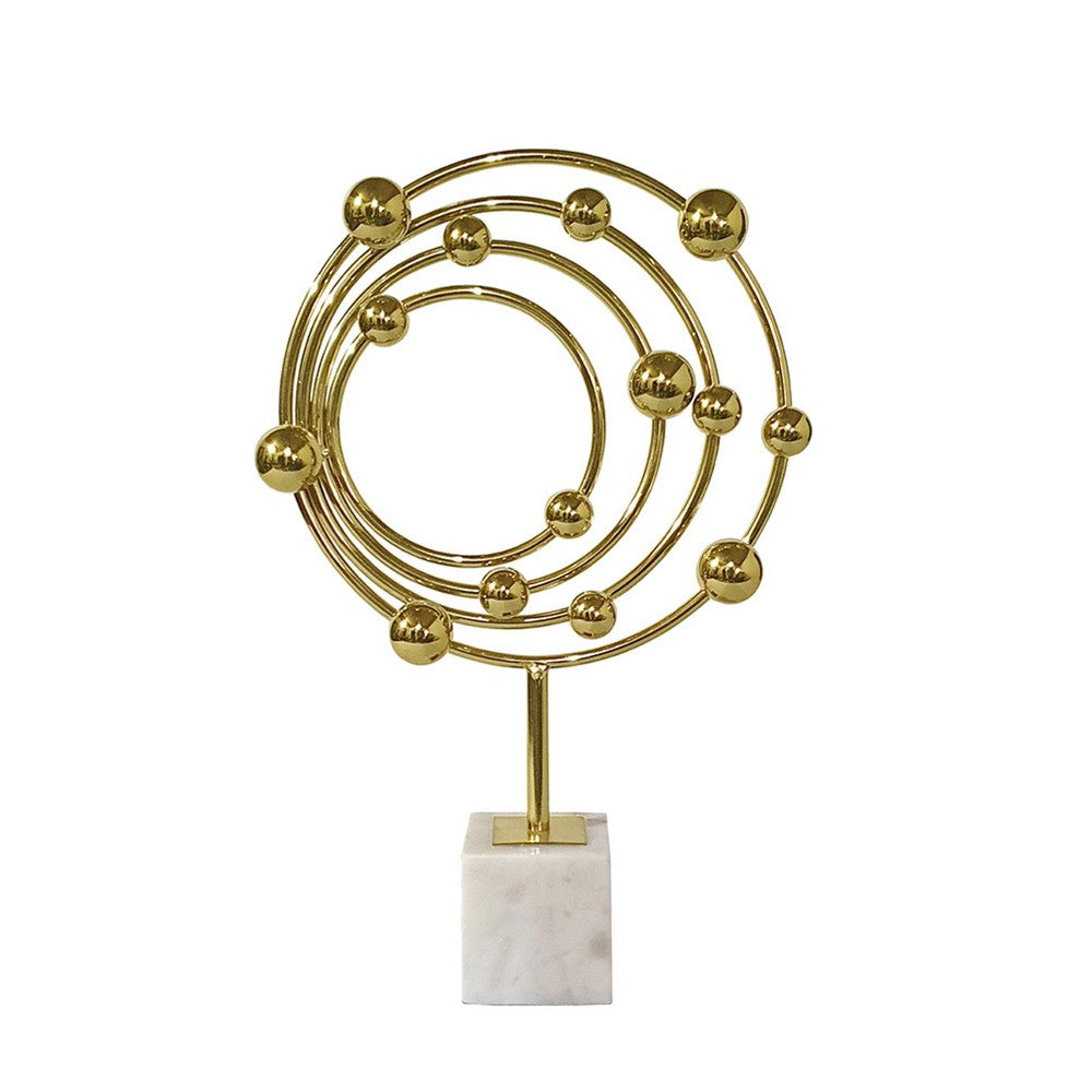 Lymi Celestial Galaxy Orbit Sculpture, White Marble Base, 18 Inch Gold Steel - BM350980