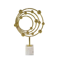 Lymi Celestial Galaxy Orbit Sculpture, White Marble Base, 18 Inch Gold Steel - BM350980