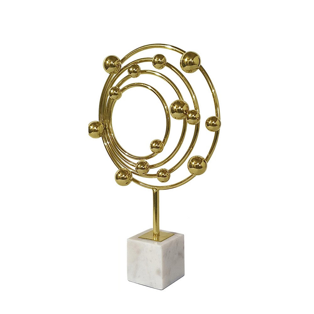 Lymi Celestial Galaxy Orbit Sculpture, White Marble Base, 18 Inch Gold Steel - BM350980