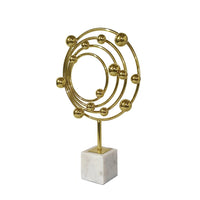 Lymi Celestial Galaxy Orbit Sculpture, White Marble Base, 18 Inch Gold Steel - BM350980