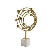 Lymi Celestial Galaxy Orbit Sculpture, White Marble Base, 18 Inch Gold Steel - BM350980