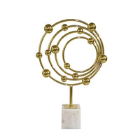 Lymi Celestial Galaxy Orbit Sculpture, White Marble Base, 18 Inch Gold Steel - BM350980
