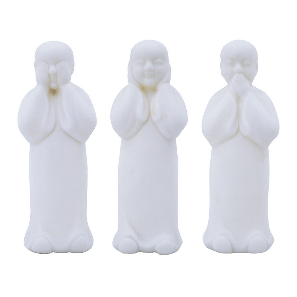 Decorative Wise Monk Sculptures Set of 3, Matte White Resin Statue - BM350981