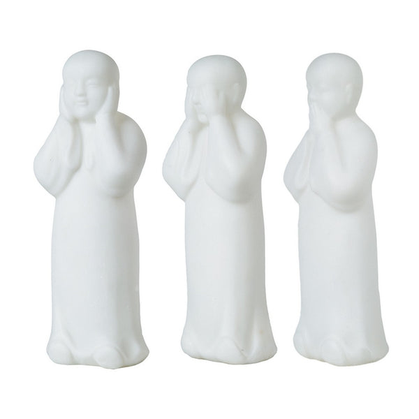 Decorative Wise Monk Sculptures Set of 3, Matte White Resin Statue - BM350981