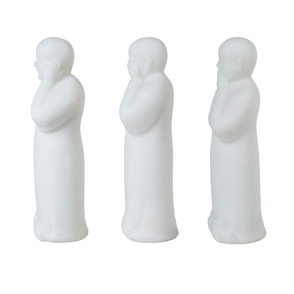 Decorative Wise Monk Sculptures Set of 3, Matte White Resin Statue - BM350981
