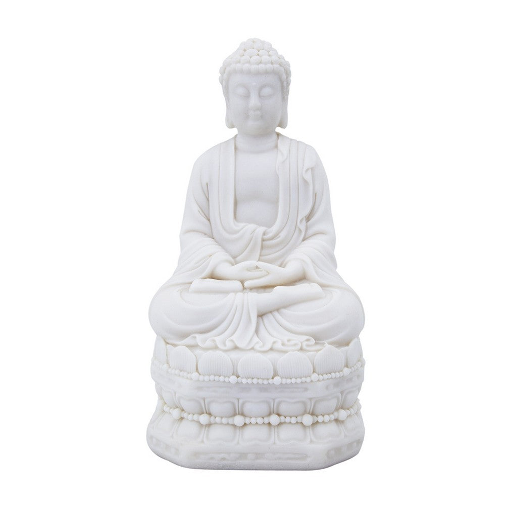 Meditating Buddha Statuette, Spiritual Accent Decor, 12 Inch White Resin - BM350982