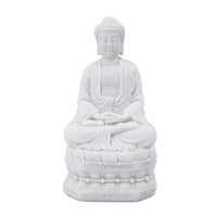 Meditating Buddha Statuette, Spiritual Accent Decor, 12 Inch White Resin - BM350982