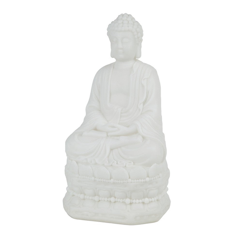 Meditating Buddha Statuette, Spiritual Accent Decor, 12 Inch White Resin - BM350982