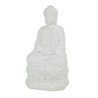 Meditating Buddha Statuette, Spiritual Accent Decor, 12 Inch White Resin - BM350982