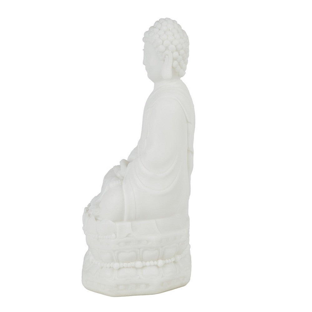 Meditating Buddha Statuette, Spiritual Accent Decor, 12 Inch White Resin - BM350982