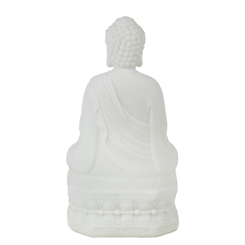 Meditating Buddha Statuette, Spiritual Accent Decor, 12 Inch White Resin - BM350982