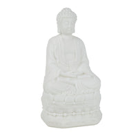 Meditating Buddha Statuette, Spiritual Accent Decor, 12 Inch White Resin - BM350982