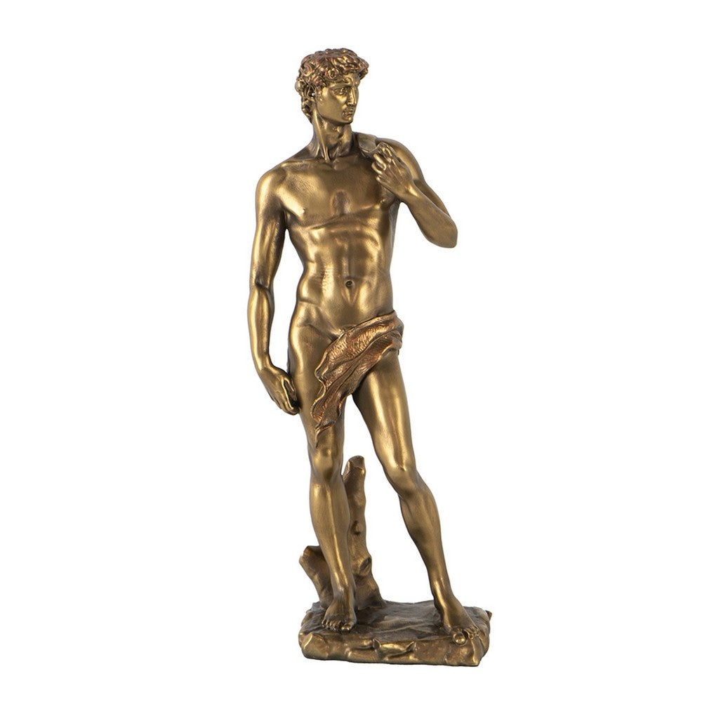 Decorative Classic David Statuette, 14 Inch Tabletop Antique Gold Polyresin - BM350983