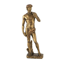 Decorative Classic David Statuette, 14 Inch Tabletop Antique Gold Polyresin - BM350983