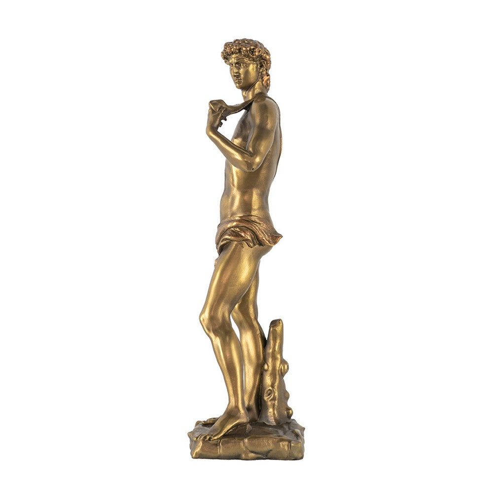 Decorative Classic David Statuette, 14 Inch Tabletop Antique Gold Polyresin - BM350983