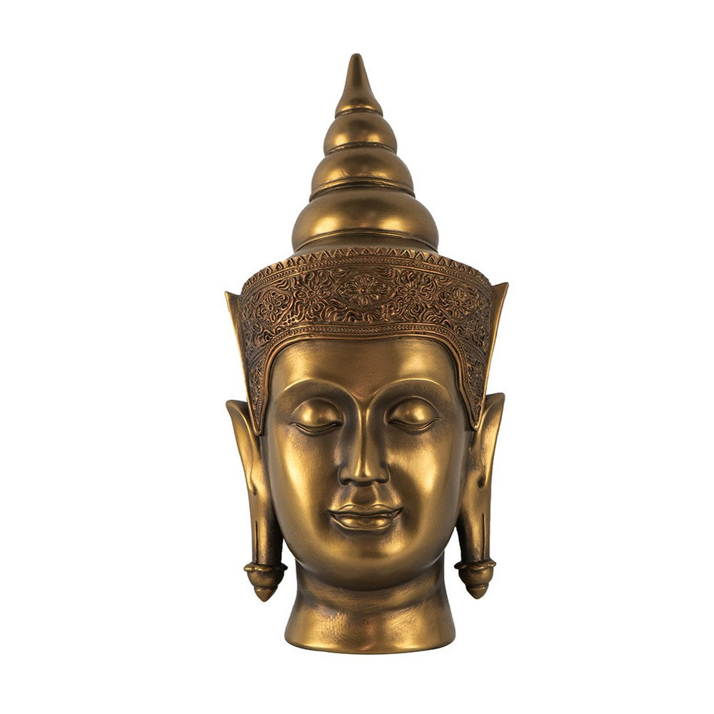 Pilu Buddha Head Sculpture, Meditative Tabletop Decor, 14 Inch Bronze - BM350984