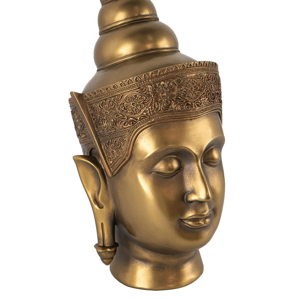 Pilu Buddha Head Sculpture, Meditative Tabletop Decor, 14 Inch Bronze - BM350984