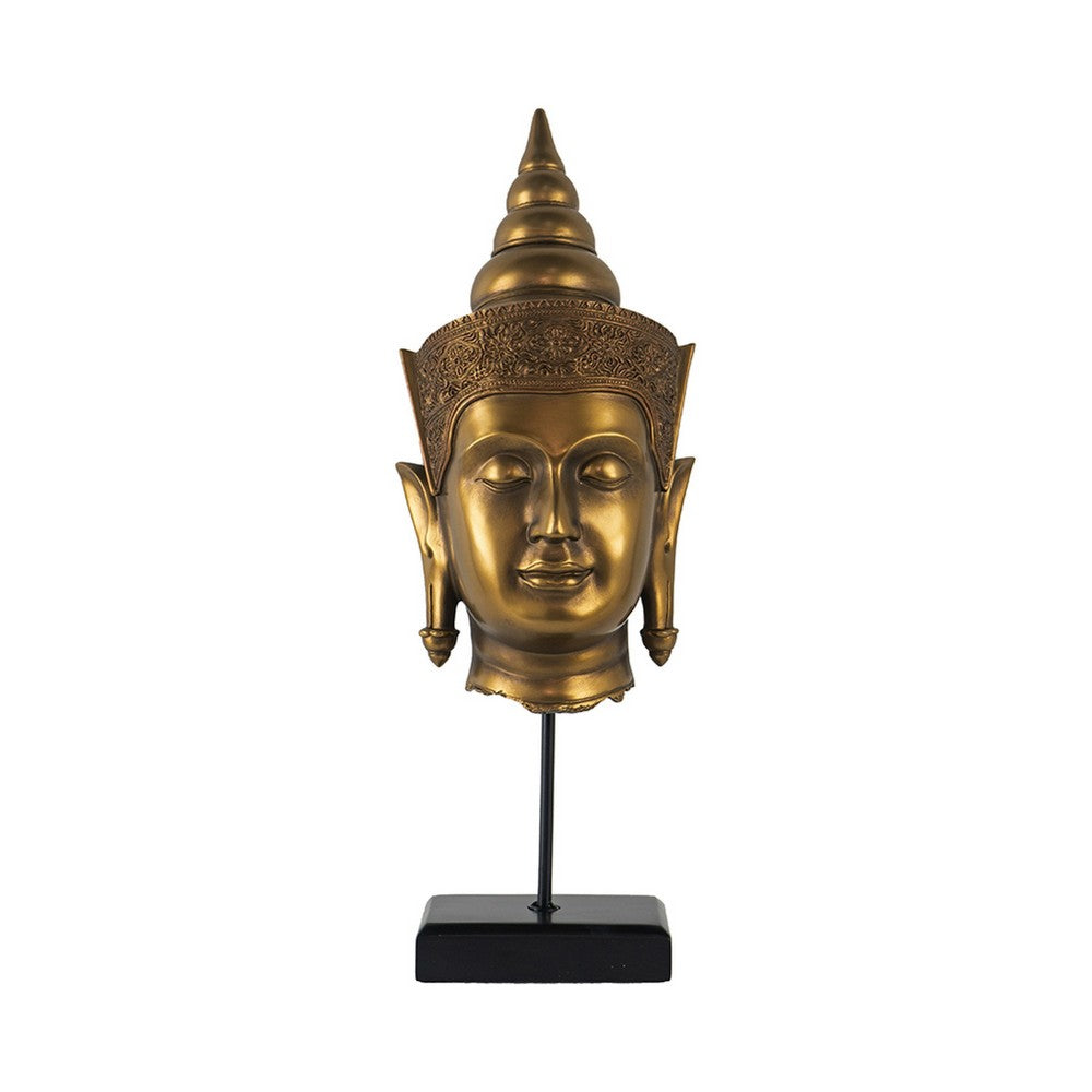 Pilu Buddha Head Statuette on Stand, Spiritual Decor, 20 Inch Bronze - BM350985