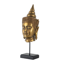 Pilu Buddha Head Statuette on Stand, Spiritual Decor, 20 Inch Bronze - BM350985
