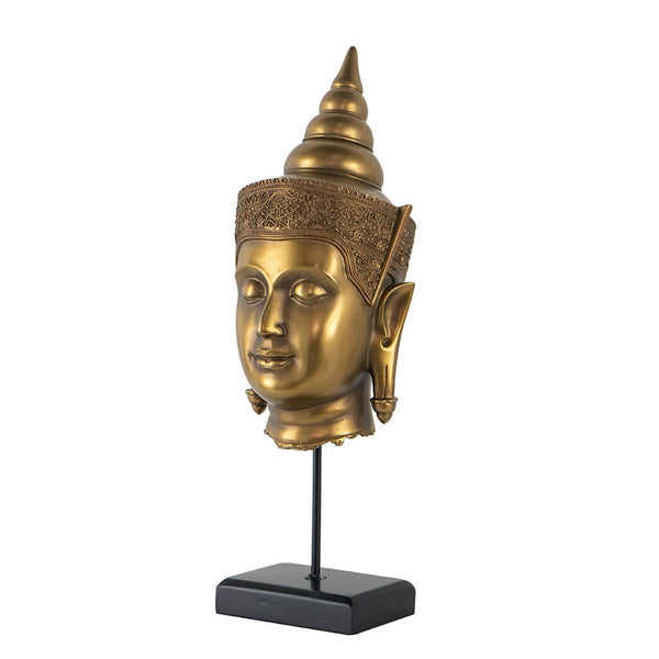 Pilu Buddha Head Statuette on Stand, Spiritual Decor, 20 Inch Bronze - BM350985
