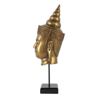 Pilu Buddha Head Statuette on Stand, Spiritual Decor, 20 Inch Bronze - BM350985