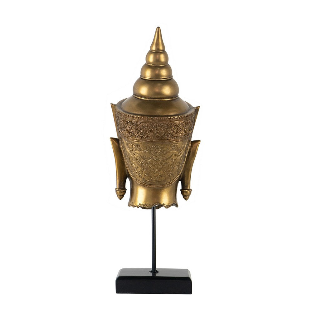 Pilu Buddha Head Statuette on Stand, Spiritual Decor, 20 Inch Bronze - BM350985