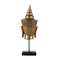 Pilu Buddha Head Statuette on Stand, Spiritual Decor, 20 Inch Bronze - BM350985
