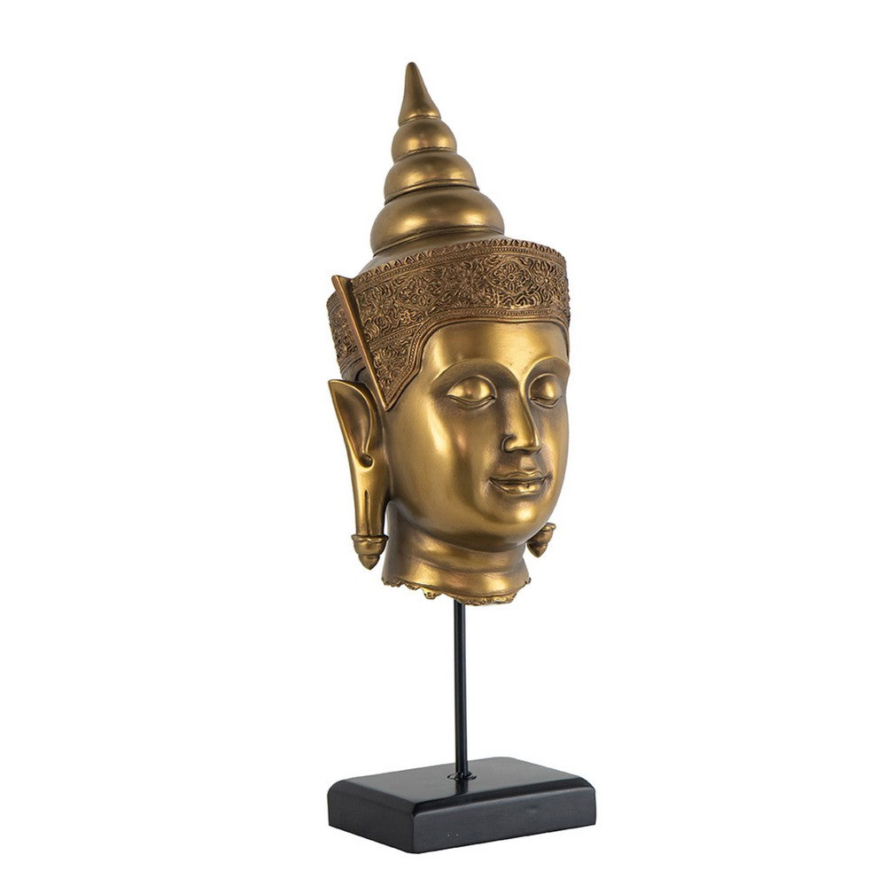 Pilu Buddha Head Statuette on Stand, Spiritual Decor, 20 Inch Bronze - BM350985