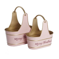 Limu Storage Basket Set of 2, Gold Handles, Light Pink Merry Christmas  - BM350986