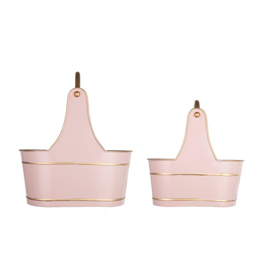 Limu Storage Basket Set of 2, Gold Handles, Light Pink Merry Christmas  - BM350986