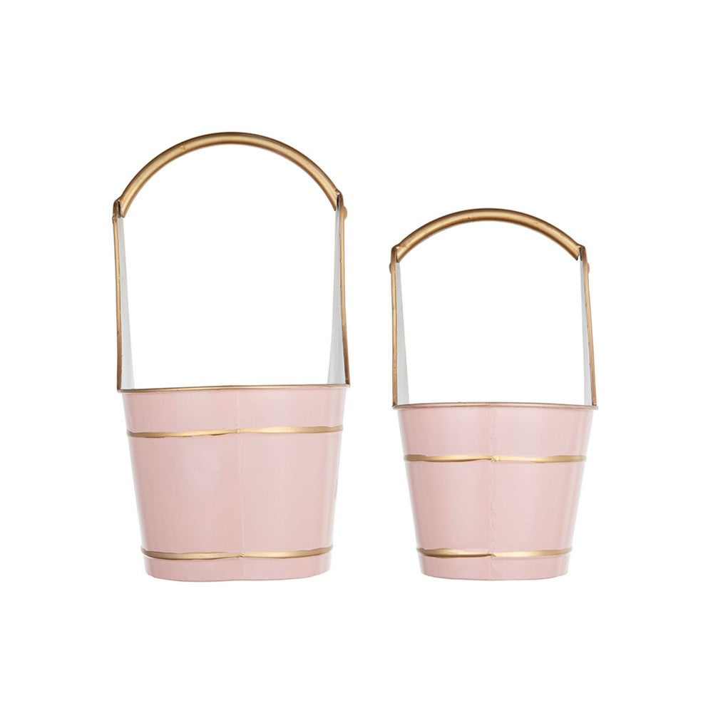 Limu Storage Basket Set of 2, Gold Handles, Light Pink Merry Christmas  - BM350986