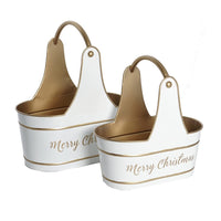 Limu Storage Basket Set of 2, Gold Handles, White Merry Christmas - BM350987