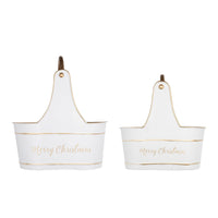 Limu Storage Basket Set of 2, Gold Handles, White Merry Christmas - BM350987