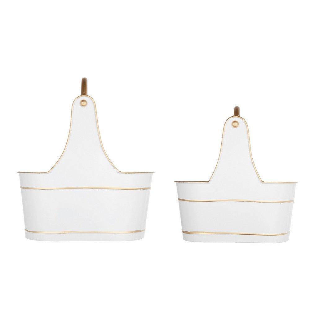 Limu Storage Basket Set of 2, Gold Handles, White Merry Christmas - BM350987