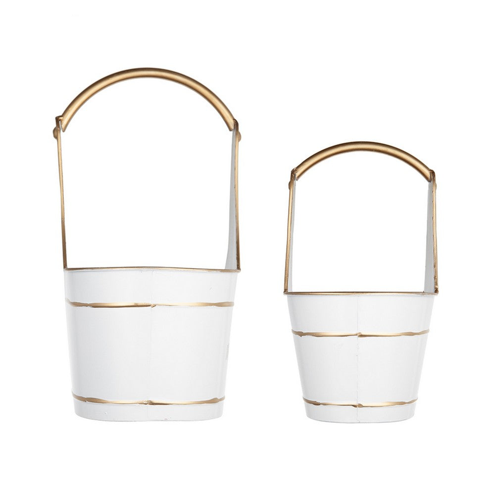 Limu Storage Basket Set of 2, Gold Handles, White Merry Christmas - BM350987