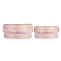 Limu Baskets Set of 2, Gold Trim, Oval Pink Iron Merry Christmas  - BM350988
