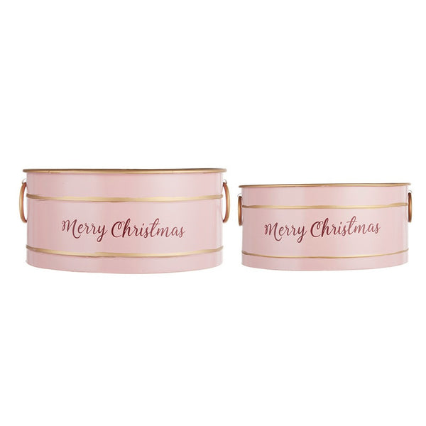 Limu Baskets Set of 2, Gold Trim, Oval Pink Iron Merry Christmas  - BM350988