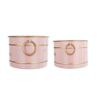 Limu Baskets Set of 2, Gold Trim, Oval Pink Iron Merry Christmas  - BM350988