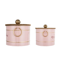 Limu Storage Box Set of 2, Gold Trim, Round Pink Iron Merry Christmas  - BM350989