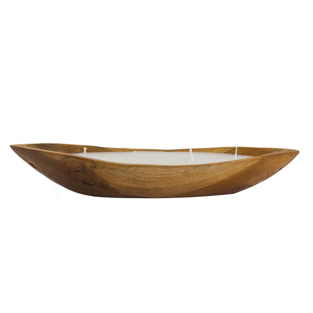 Minc Soy Wax Candle with 4 Wick, 16 Inch Boat Shaped Brown Teak Wood - BM350992