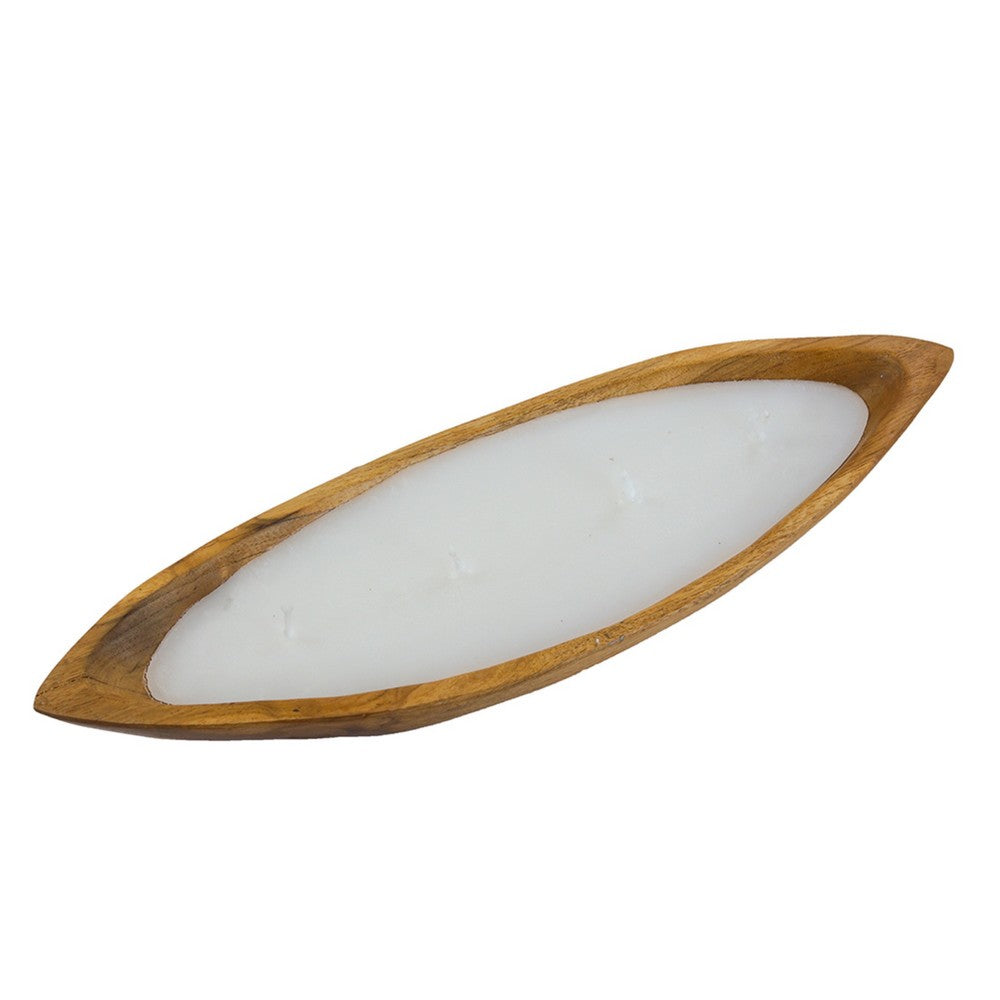 Minc Soy Wax Candle with 4 Wick, 16 Inch Boat Shaped Brown Teak Wood - BM350992