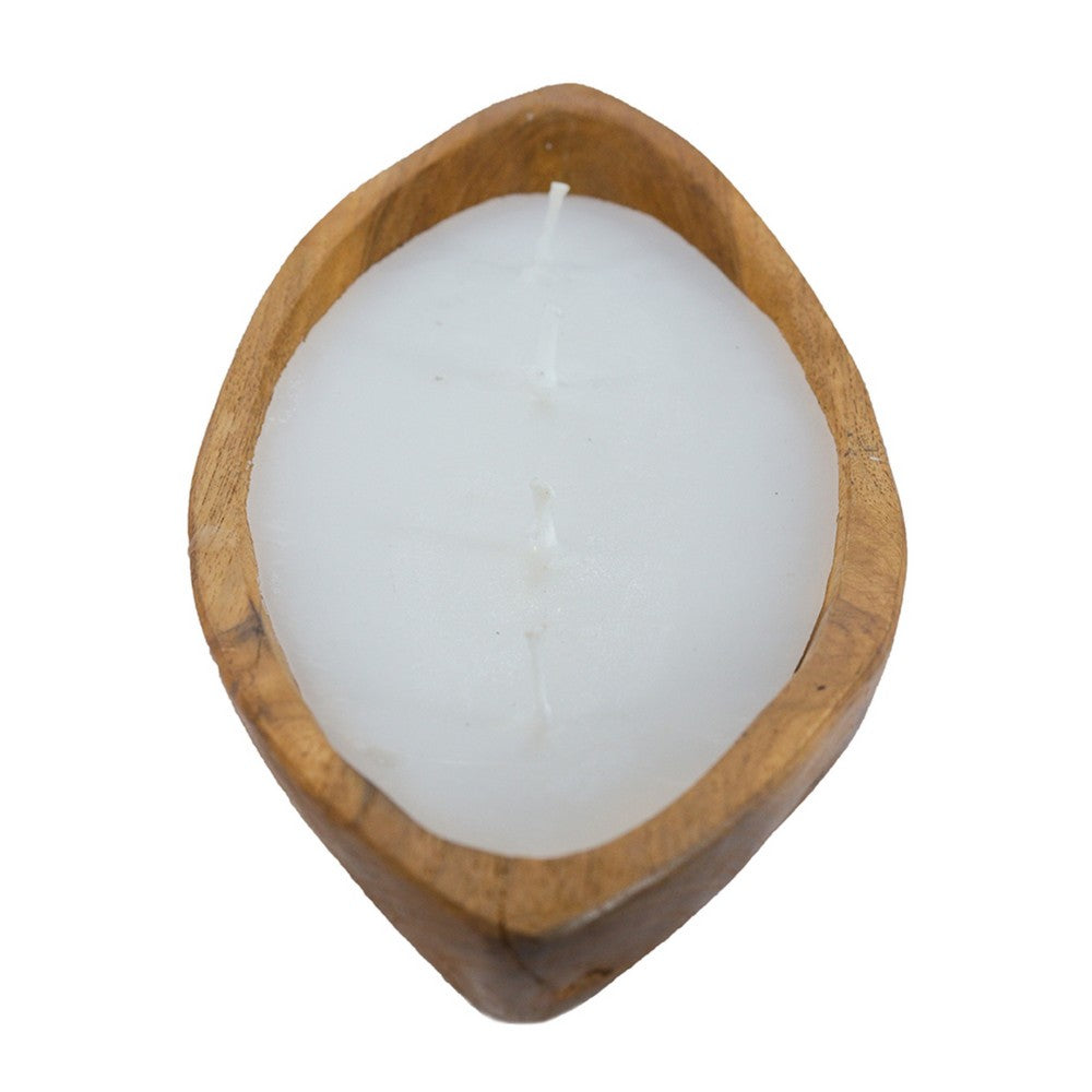 Minc Soy Wax Candle with 4 Wick, 16 Inch Boat Shaped Brown Teak Wood - BM350992