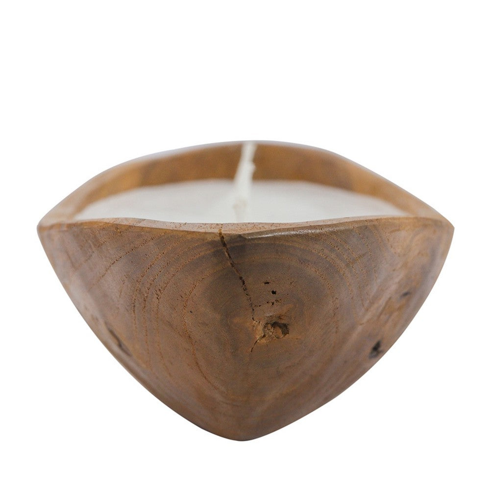 Minc Soy Wax Candle with 4 Wick, 16 Inch Boat Shaped Brown Teak Wood - BM350992