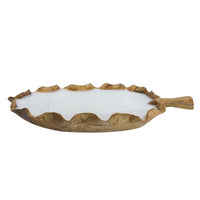 Minc Soy Wax Candle with 6 Wick, 16 Inch Leaf Shaped Brown Teak Wood - BM350993