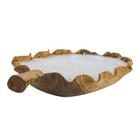 Minc Soy Wax Candle with 6 Wick, 16 Inch Leaf Shaped Brown Teak Wood - BM350993